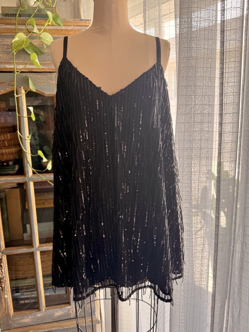 Torrid Sophie Fringe Black Sparkle Sequin Cami Swing Tank 3X Women’s Plus Size